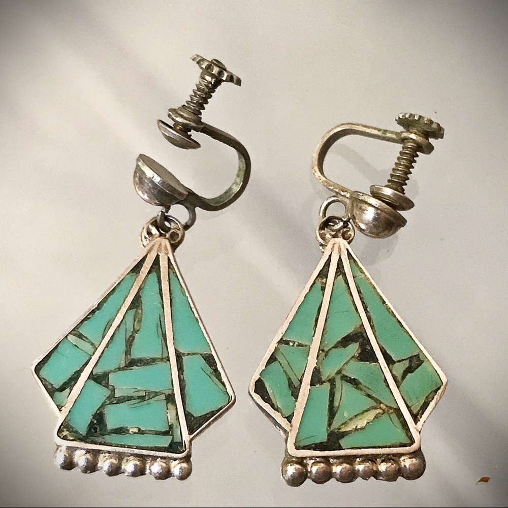 Vintage Mexican Silver and Turquoise Earri…